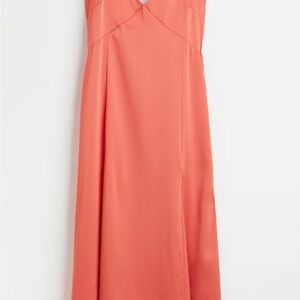 H&M V-NECK SATIN SLIP DRESS, coral size xL